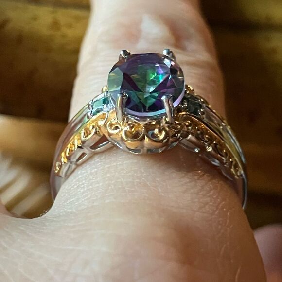 Mystic Topaz Moissanite Sterling Silver Ring Size 9 - Picture 2 of 10